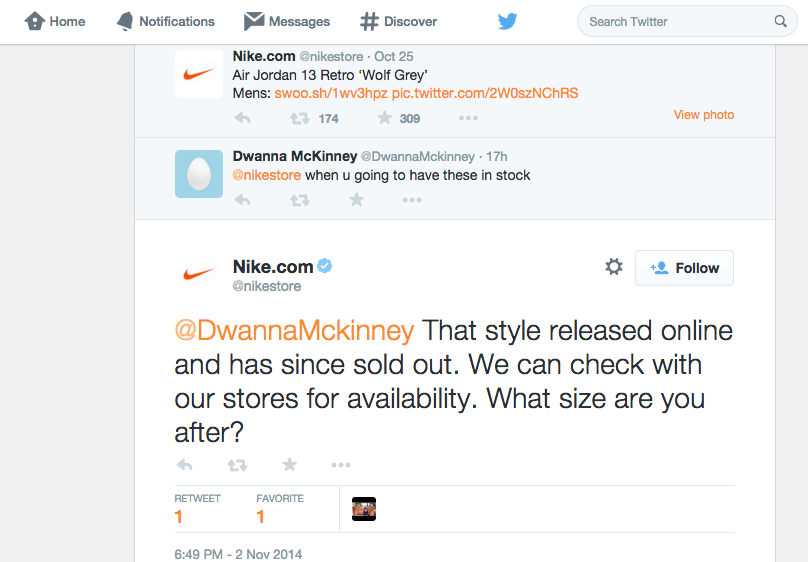 nike store twitter page